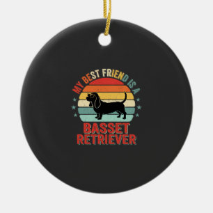 Ornamento De Cerâmica Cachorro Basset Retriever Pôr do Sol Retro