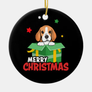 Ornamento De Cerâmica Cachorro Beagle Amantes do Papai Noel Natal Feliz