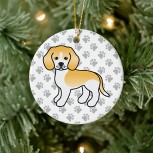 Ornamento De Cerâmica Cachorro Beagle Branco e Limão com Texto Personali