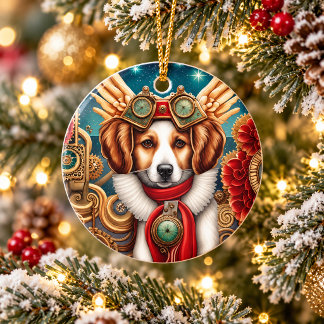 Ornamento De Cerâmica Cachorro Beagle Steampunk Aviador Vitoriano Natal