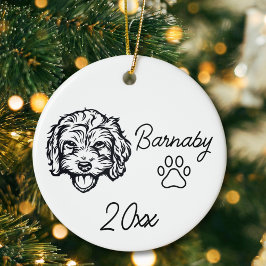 Ornamento De Cerâmica Cachorro Bichon Frise Nome Personalizado e Linha d