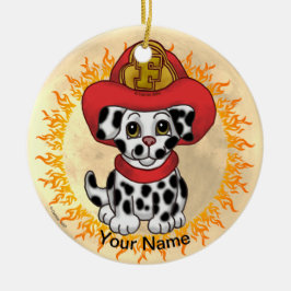 Ornamento De Cerâmica Cachorro Bombeiro 