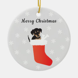 Ornamento De Cerâmica Cachorro Bonito Em Flocos De Neve De Paragem