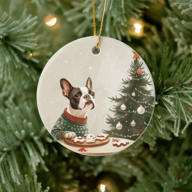 Ornamento De Cerâmica Cachorro Boston Terrier Natal (Árvore)