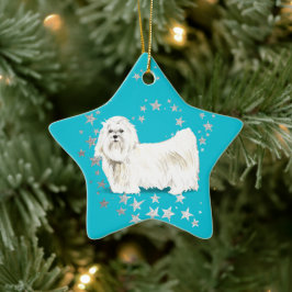 Ornamento De Cerâmica Cachorro Branco Maltês Silver Stars Teto Christmas