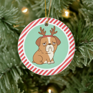 Ornamento De Cerâmica Cachorro Bulldog Mal-Humorado Fofo Com Faixa De Ca