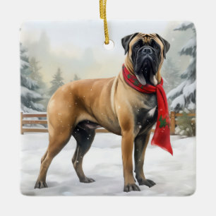 Ornamento De Cerâmica Cachorro Bullmastiff no Natal da Neve