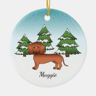 Ornamento De Cerâmica Cachorro-Cachinho-de-Cabelo-Curto-Vermelho - Flore