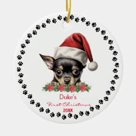 Ornamento De Cerâmica Cachorro Cachorro Cachorro Santa Hat 1rua Natal