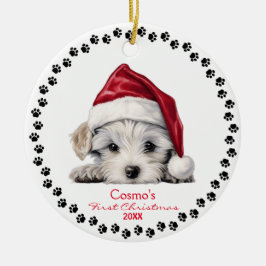 Ornamento De Cerâmica Cachorro Cachorro Cachorro Santa Hat 1rua Natal