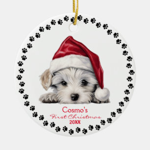 Ornamento De Cerâmica Cachorro Cachorro Cachorro Santa Hat 1rua Natal