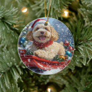 Ornamento De Cerâmica Cachorro Cachorro com Lama Deixe nevar Natal
