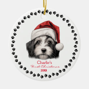 Ornamento De Cerâmica Cachorro Cachorro Santa Hat Paw 1rua Natal