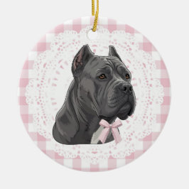 Ornamento De Cerâmica Cachorro Cane Corso Coquette Laços Xadrez Rosa