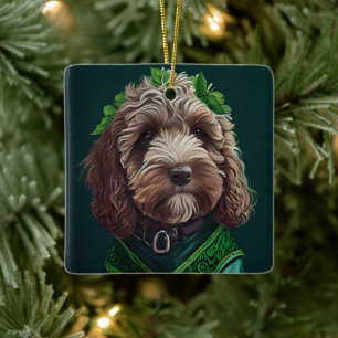 Ornamento De Cerâmica Cachorro Cockapoo vestido para o Dia de São Patríc