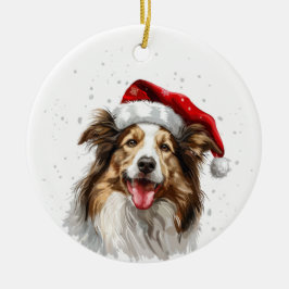 Ornamento De Cerâmica Cachorro Colley Feliz Natal Personalizado