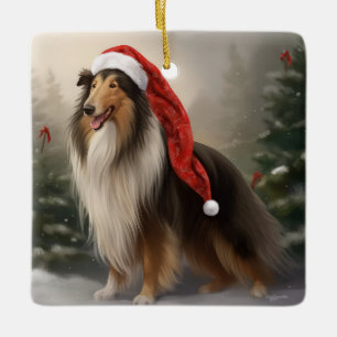 Ornamento De Cerâmica Cachorro Collie em Snow Christmas