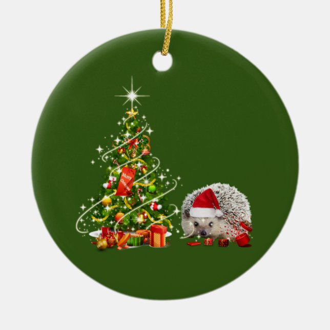 Ornamento De Cerâmica Cachorro com luzes de chapéu Natal (Frente)