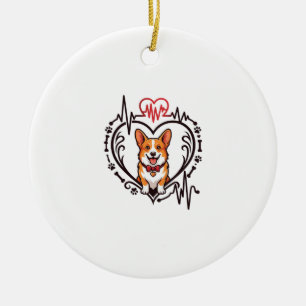 Ornamento De Cerâmica Cachorro Corgi Coração Batimento Cardíaco Ekg Grav