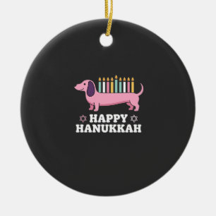 Ornamento De Cerâmica Cachorro Dachshund Feliz Hanukkah
