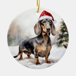 Ornamento De Cerâmica Cachorro Dachshund na Neve Natal