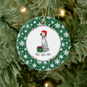 Ornamento De Cerâmica Cachorro Dalmaciano de Santa Hat de Natal (preto 1