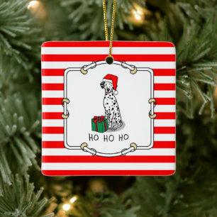 Ornamento De Cerâmica Cachorro Dalmaciano de Santa Hat de Natal (preto 1