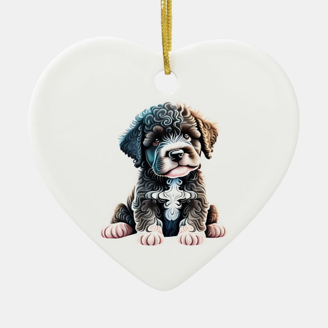 Ornamento De Cerâmica Cachorro de Água Personalizado Português (Frente)