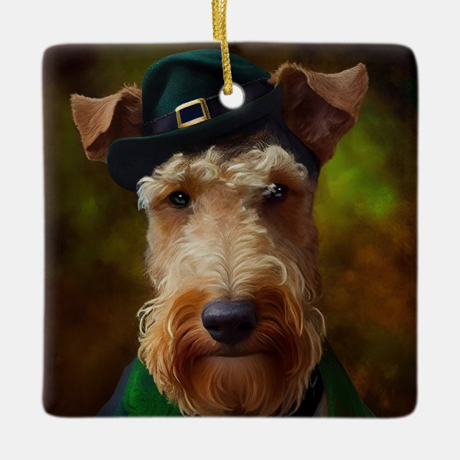 Ornamento De Cerâmica Cachorro de Airedale na Rua. Dia de Patrick (Frente)