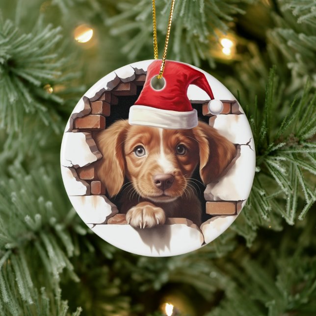 Ornamento De Cerâmica Cachorro de Bebê no Papai Noel - 3D (Árvore)