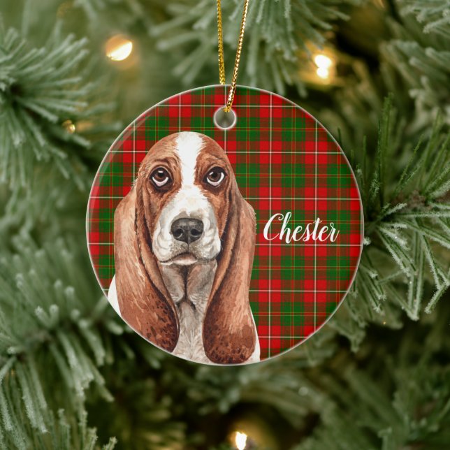 Ornamento De Cerâmica Cachorro de Caça-Basset Personalizado (Árvore)