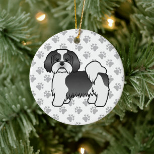 Ornamento De Cerâmica Cachorro De Cartoon De Lhasa Apso, Preto E Branco