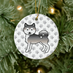 Ornamento De Cerâmica Cachorro de Cartoon Malamute da cinza