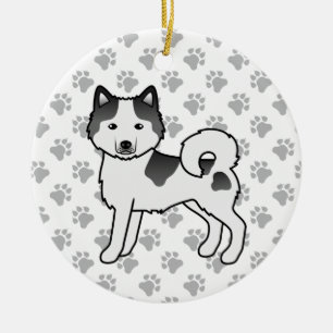 Ornamento De Cerâmica Cachorro de Cartoon Malamute Preto Piebald Alaskan