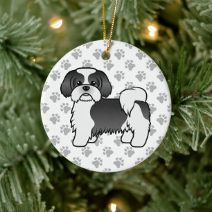 Ornamento De Cerâmica Cachorro de Cartoon Negro E Branco Shih Tzu Cute
