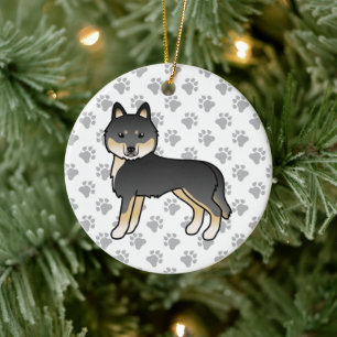 Ornamento De Cerâmica Cachorro de Cartoon Negro E Panorâmico Siberiano