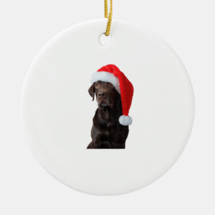 Ornamento De Cerâmica Cachorro de Chocolate Portrait Santa Hat Fofo Chri