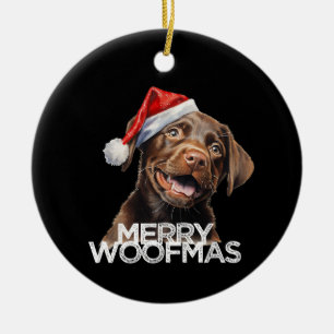 Ornamento De Cerâmica Cachorro de chocolate santa chapéu FELIZ WOOFMAS e
