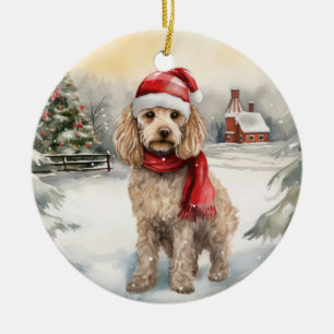 Ornamento De Cerâmica Cachorro de Cockapoo no Natal da Neve