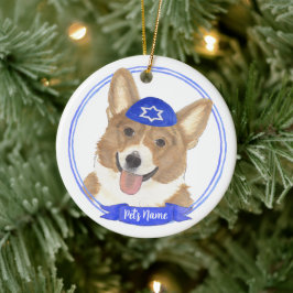 Ornamento De Cerâmica Cachorro de Corgi Branco e Vermelho Personalizado 