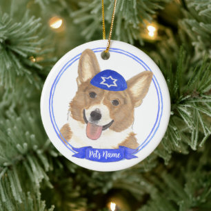Ornamento De Cerâmica Cachorro de Corgi Branco e Vermelho Personalizado