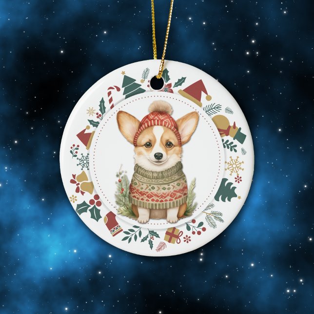 Ornamento De Cerâmica Cachorro de Corgi giro no inverno (Criador carregado)