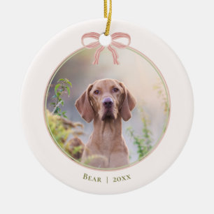 Ornamento De Cerâmica Cachorro de Estimação Chic Laço Coquette Natal Red