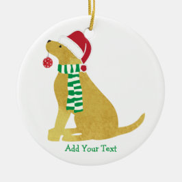 Ornamento De Cerâmica Cachorro de Férias Amarelo de Natal Personalizado