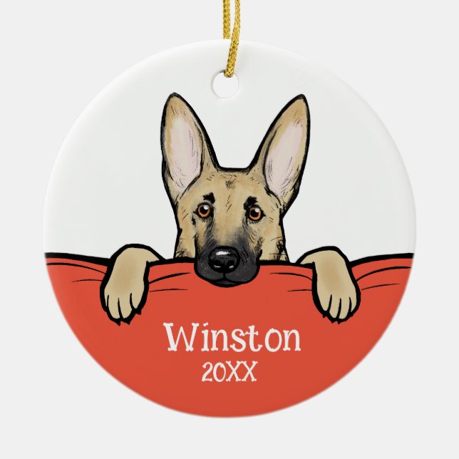 Ornamento De Cerâmica Cachorro de German shepherd Cachorro Personalizado (Frente)