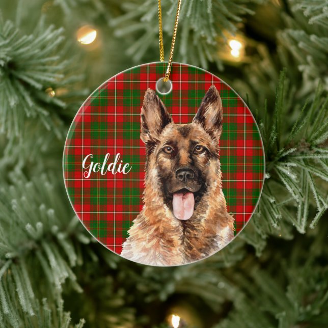 Ornamento De Cerâmica Cachorro de German shepherd de Aquarela Personaliz (Árvore)
