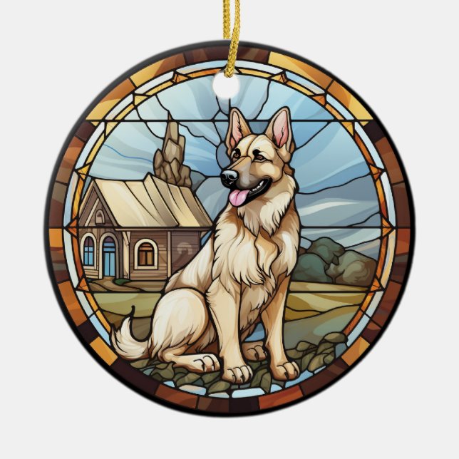 Ornamento De Cerâmica Cachorro de German shepherd de vidro manchado doce (Frente)