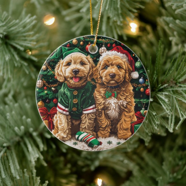 Ornamento De Cerâmica Cachorro de Goldendoodle de Natal (Árvore)