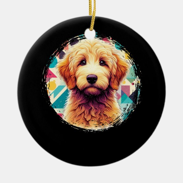 Ornamento De Cerâmica Cachorro de Goldendoodle de Retrato Bonito na Port (Frente)