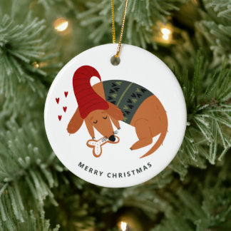 Ornamento De Cerâmica Cachorro de Natal bonito personalizável